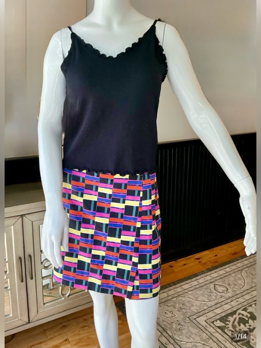 Kate Spade Saturday Mini Skirt Vibrant Color block Fitted Silhouette Back Slit 4